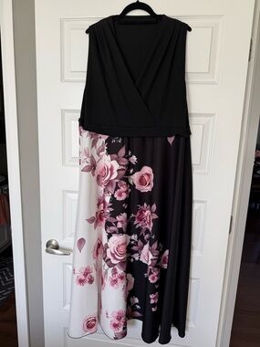 SHEIN Black Maxi Dress with Pink Floral Panel